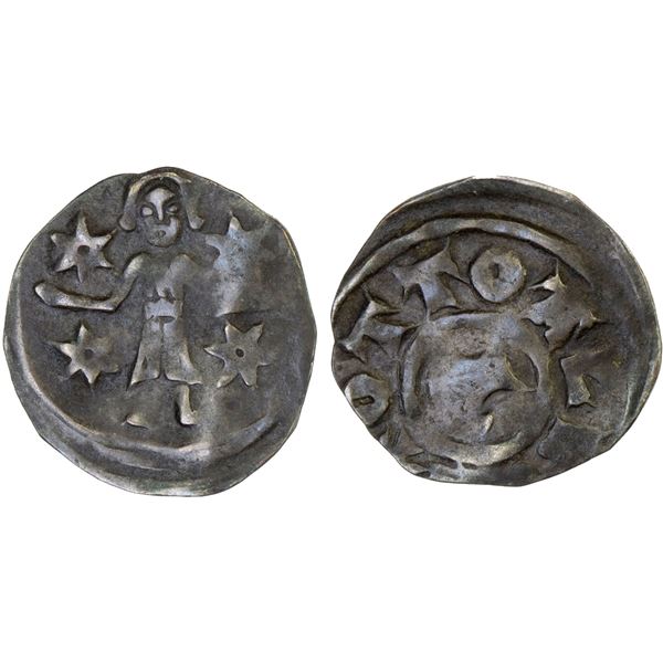 BRANDENBURG: Otto V, Albrecht III, & Hermann, 1296-1298, AR pfennig (0.64g), Lychen, ND, VF