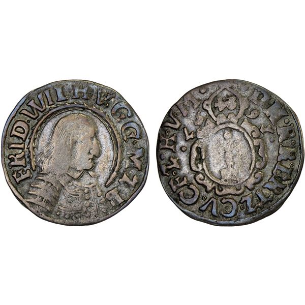 BRANDENBURG-PRUSSIA: Friedrich Wilhelm, 1640-1688, AR 1/24 Taler (1.76g), Halberstadt, 1657, Fine