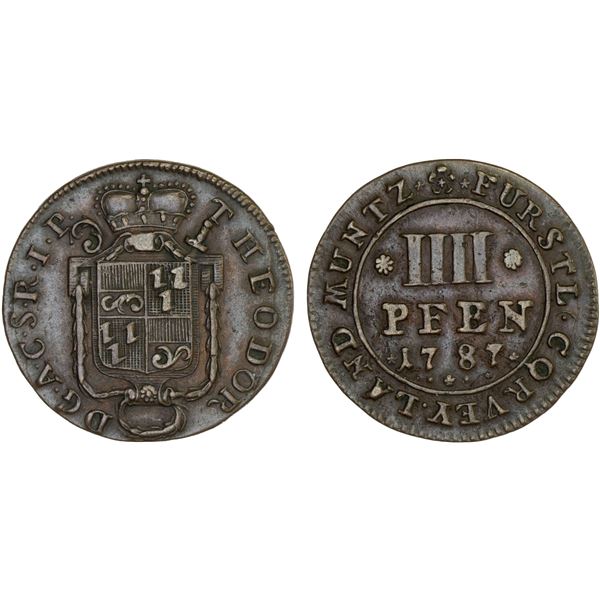 CORVEY: AE 4 pfennig, 1787, VF