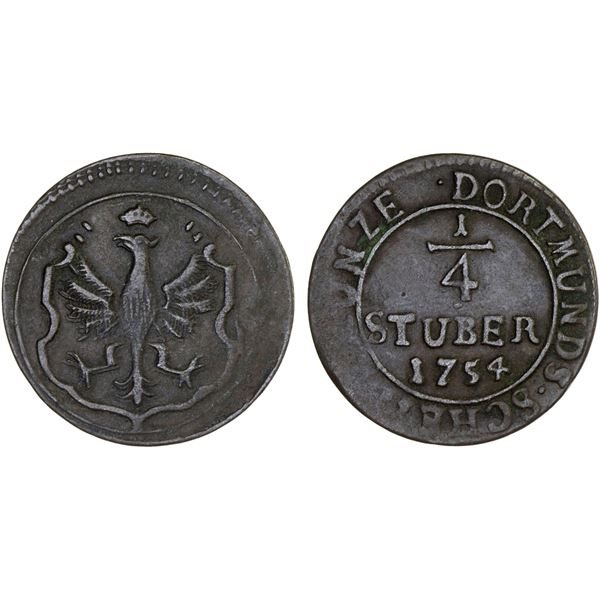 DORTMUND: AE ¼ stuber, 1754, VF