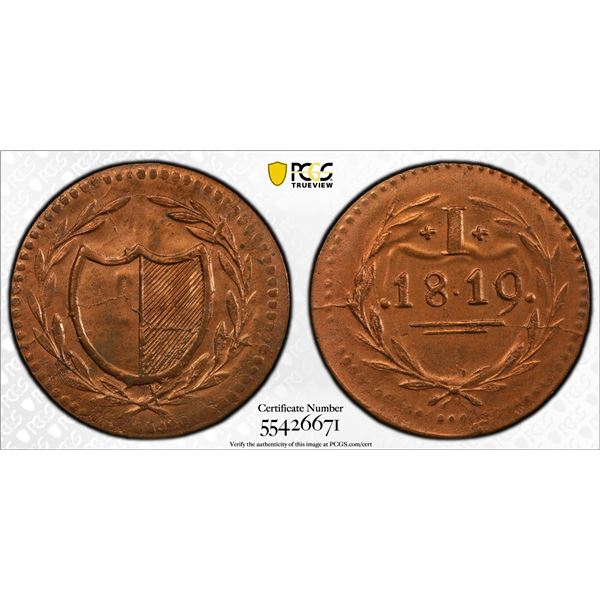 FRANKFURT: AE pfennig, 1819, PCGS UNC details