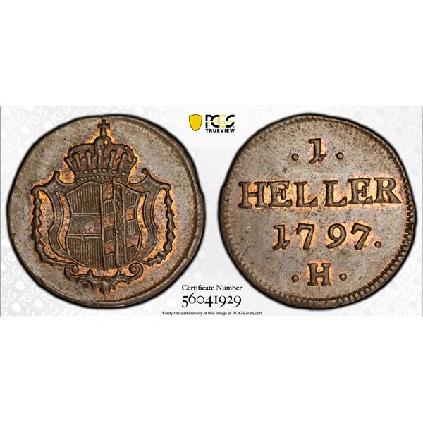 FURTHER AUSTRIA: Franz II, 1792-1805, AE heller, 1797, PCGS MS63 BN