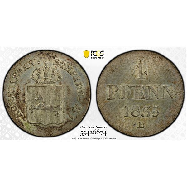 HANOVER: George IV, 1820-1830, AR 1/24 thaler, 1826, PCGS MS64