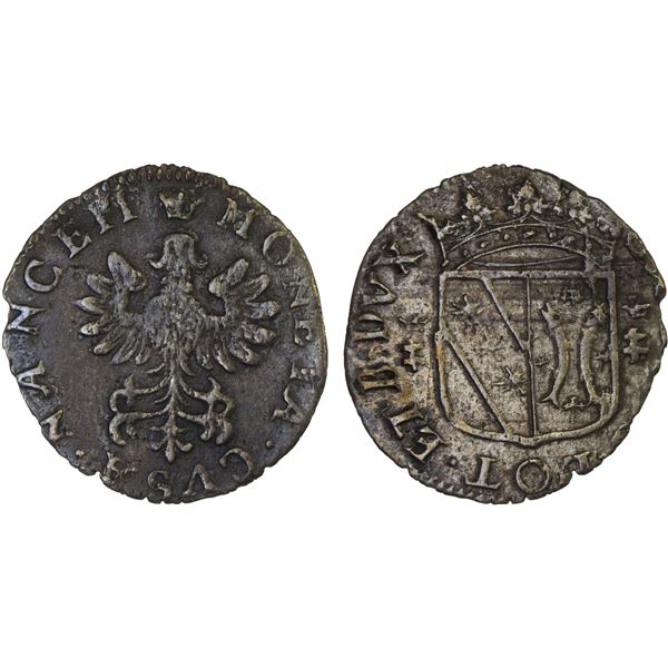 LORRAINE: Karl III & Nikolaus, 1624-1625, AR 2 denier, Nancy, ND, VF-XF