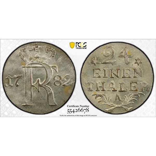 PRUSSIA: Friedrich II, 1740-1786, AR 1/24 thaler, 1782-A, PCGS MS64