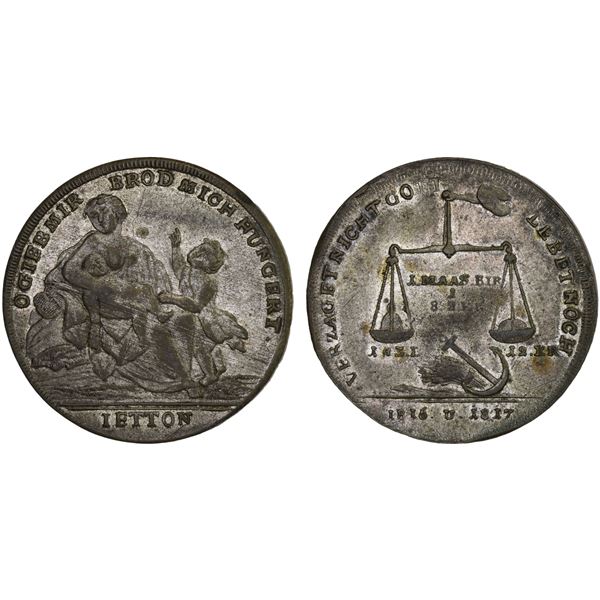 PRUSSIA: AE silvered jeton (10.19g), 1816-1817, VF-XF