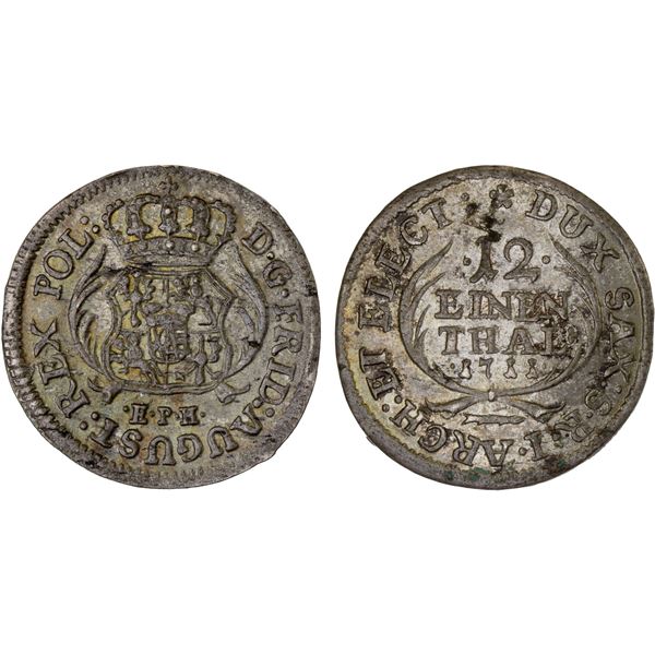 SAXONY: Friedrich August I, 1694-1733, AE 1/12 thaler, Leipzig, 1711, Choice AU