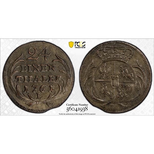 SAXONY: Friedrich August II, 1733-1763, BI 1/24 thaler, 1761, PCGS AU58