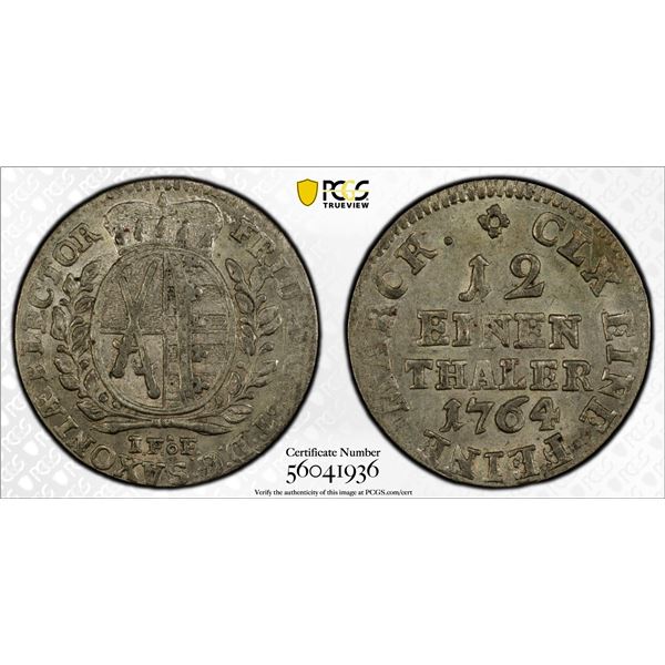 SAXONY: Friedrich August III, 1763-1806, AR 1/12 thaler, 1764, PCGS MS62