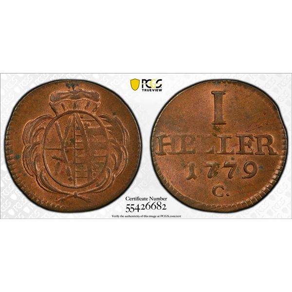 SAXONY: Friedrich August III, 1763-1806, AE heller, Dresden, 1779, PCGS MS64