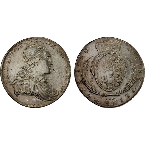 SAXONY: Friedrich August III, 1763-1806, AR thaler, 1800, XF
