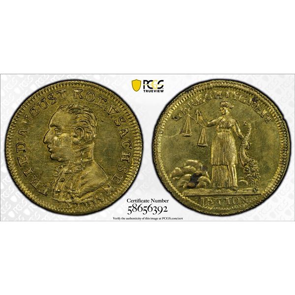 SAXONY: brass rechenpfennig, ND (1806-27), PCGS MS61