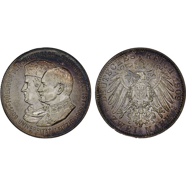 SAXONY: Kaiserreich, AR 2 mark, 1909, NGC MS65
