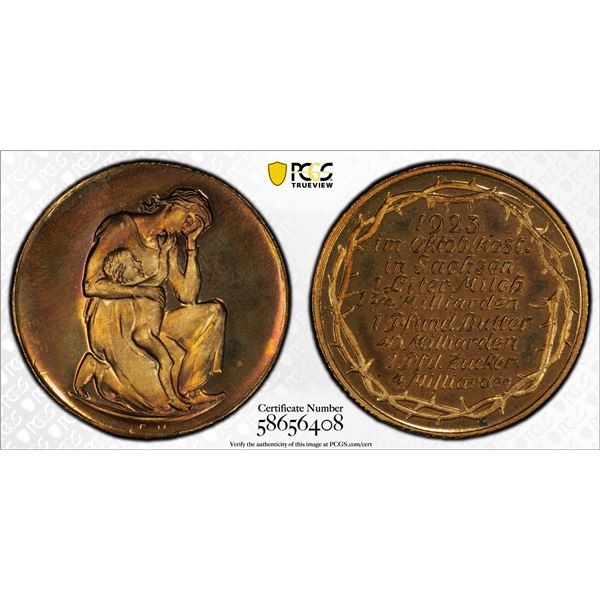 SAXONY: Weimar Republic, AE inflation token, 1923, PCGS Specimen 66 RB