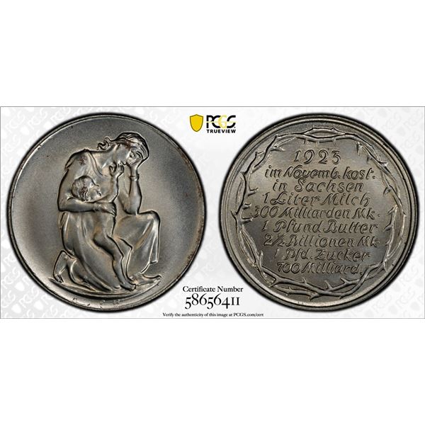 SAXONY: Weimar Republic, iron inflation token, 1923, PCGS MS66