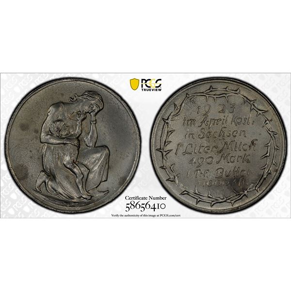 SAXONY: Weimar Republic, iron inflation token, 1923, PCGS MS65