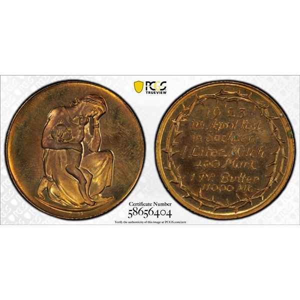 SAXONY: Weimar Republic, AE inflation token, 1923, PCGS MS64 RB