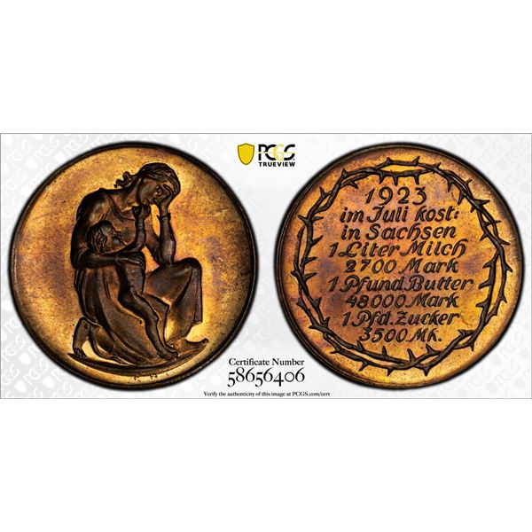 SAXONY: Weimar Republic, AE inflation token, 1923, PCGS MS64 RB