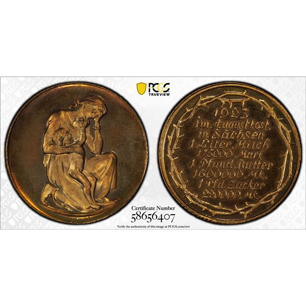 SAXONY: Weimar Republic, AE inflation token, 1923, PCGS MS64 RB