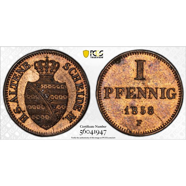 SAXE-ALTENBURG: Ernst I, 1853-1908, AE pfennig, 1858, MS64 RB
