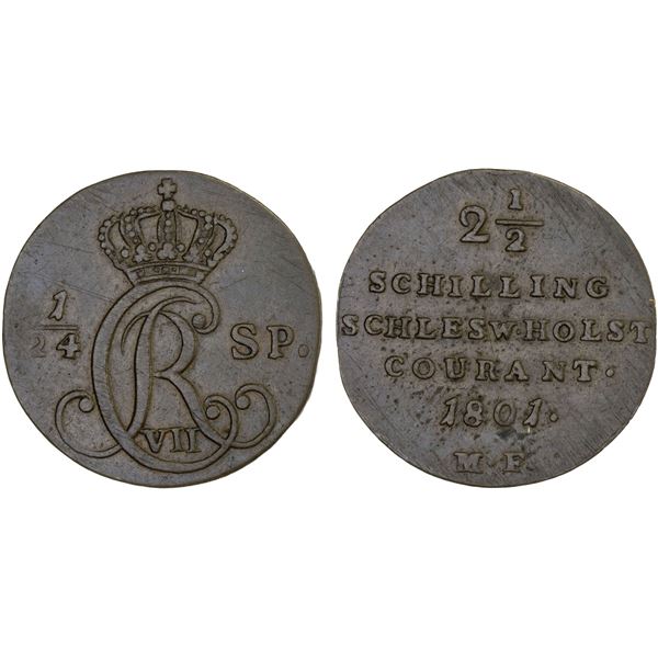 SCHLESWIG-HOLSTEIN: Christian VII, 1766-1808, BI 2½ schilling, 1801, About VF