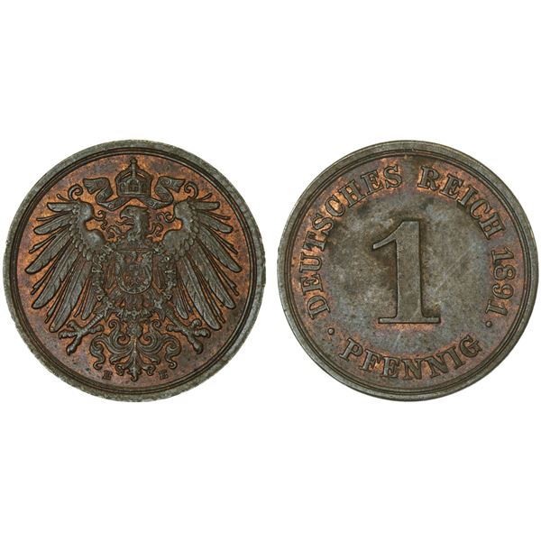 GERMANY: Kaiserreich, AE pfennig, Muldenhutten, 1891-E, AU