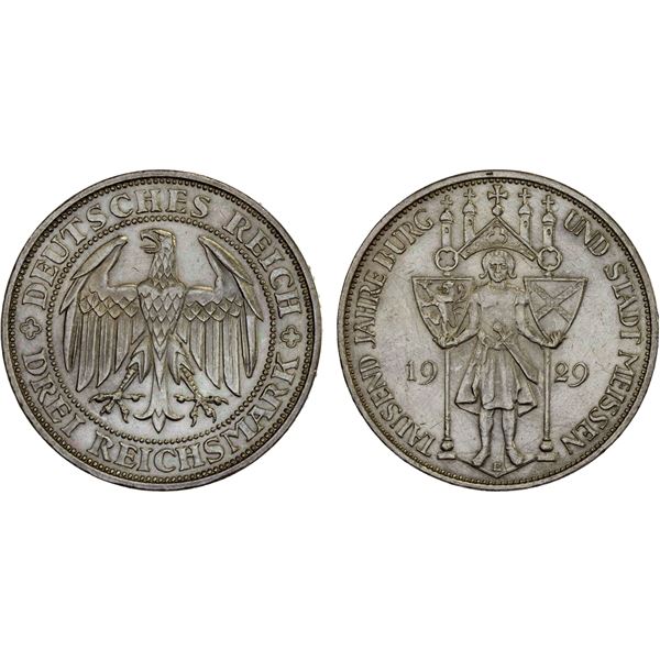 GERMANY: Weimar Republic, AR 3 reichsmark, Muldenhutten, 1929-E, Unc