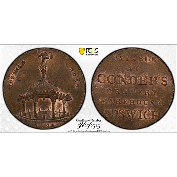 GREAT BRITAIN: AE halfpenny token, 1794, PCGS MS63 BN