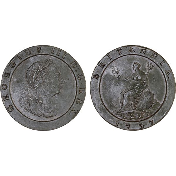 GREAT BRITAIN: George III, 1760-1820, AE 2 pence, 1797, VF