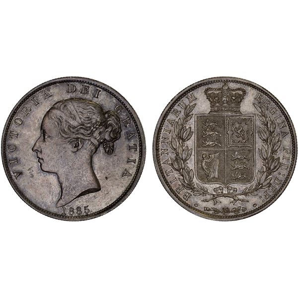 GREAT BRITAIN: Victoria, 1837-1901, AR halfcrown, 1885, Choice XF