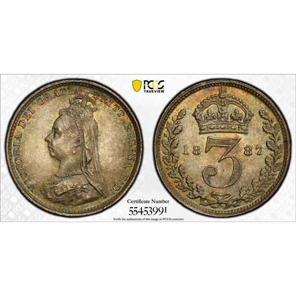 GREAT BRITAIN: Victoria, 1837-1901, AR 3 pence, 1887, PCGS MS64
