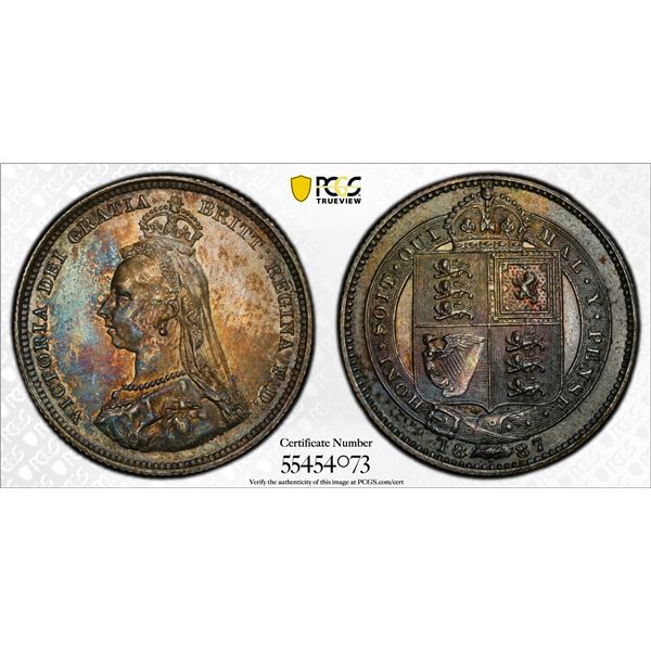 GREAT BRITAIN: Victoria, 1837-1901, AR shilling, 1887, PCGS MS62