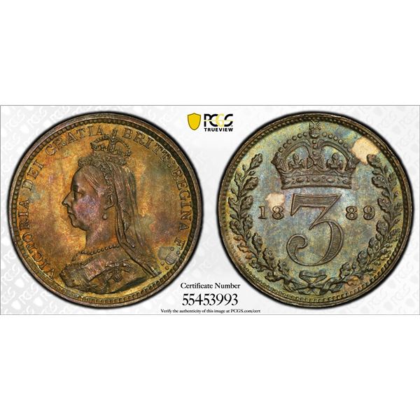 GREAT BRITAIN: Victoria, 1837-1901, AR 3 pence, 1889, PCGS MS65