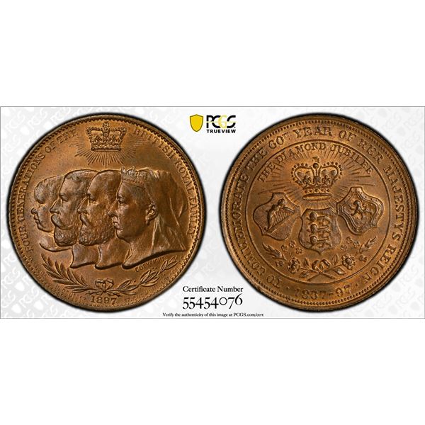 GREAT BRITAIN: Victoria, 1837-1901, AE medal, 1897, PCGS MS65 RB