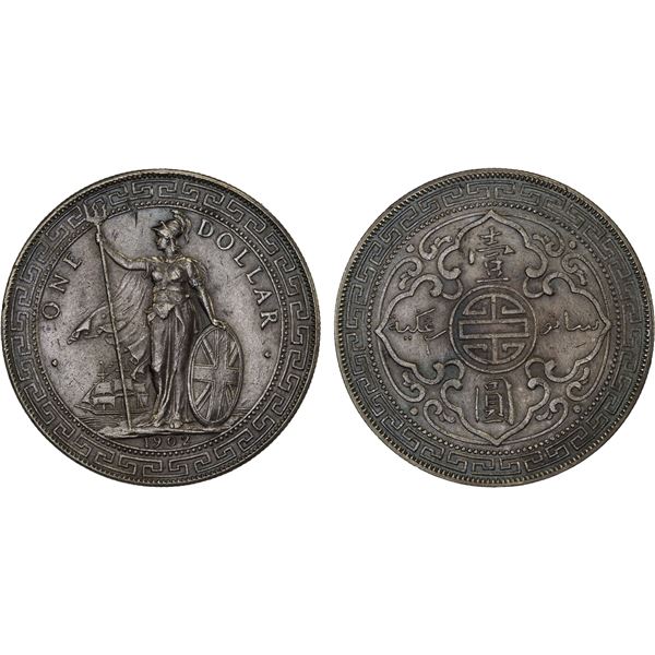 GREAT BRITAIN: Edward VII, 1901-1910, AR trade dollar, Bombay, 1902-B, XF-AU