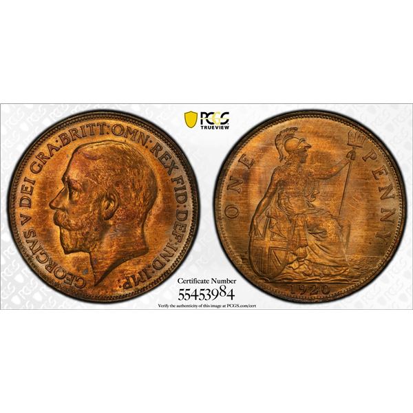 GREAT BRITAIN: George V, 1910-1936, AE penny, 1920, PCGS MS64 RB