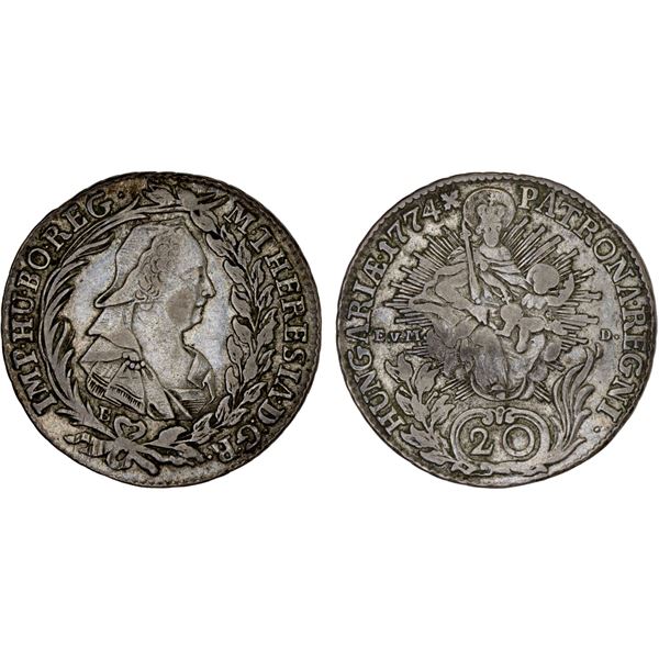 HUNGARY: AR 20 krajczar, 1774-B, VF