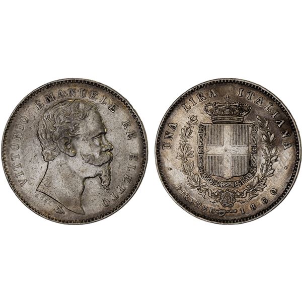 ITALY: EMILIA: Vittorio Emanuele II, 1859-1861, AR lira, 1860, XF
