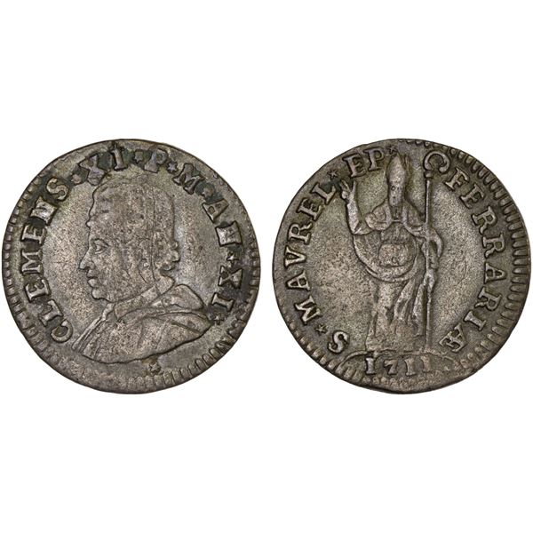 ITALY: PAPAL STATES-FERRARA: Clement XI, 1700-1721, BI muraiola, 1711-XI, F-VF