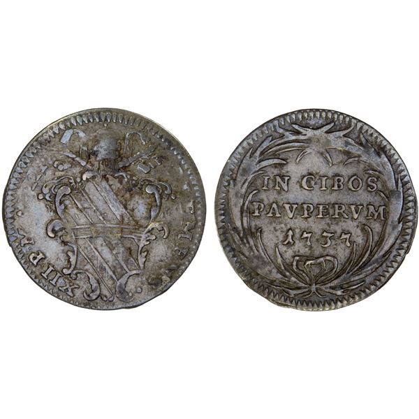 ITALY: PAPAL STATES: Clement XII, 1730-1740, AR grosso, 1737, About VF