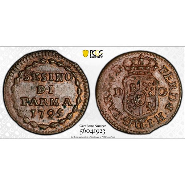 ITALY: PARMA: Ferdinand I, 1765-1802, AE sesino, 1795, PCGS MS62 BN