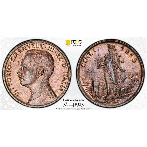 ITALY: Vittorio Emanuele III, 1900-1946, AE centesimo, 1915-R, PCGS MS64 RB