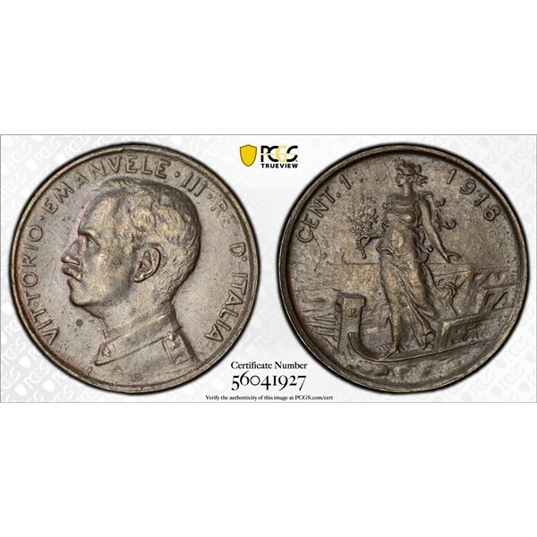 ITALY: Vittorio Emanuele III, 1900-1946, AE centesimo, 1918-R, PCGS MS64 BN
