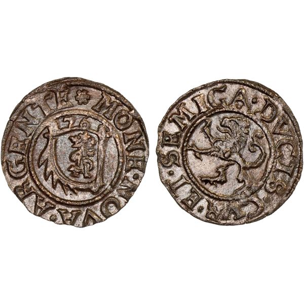LIVONIA: COURLAND & SEMIGALLIA: Gotthard Kettler, 1561-1587, BI Schilling, Mitau, [15]76, XF