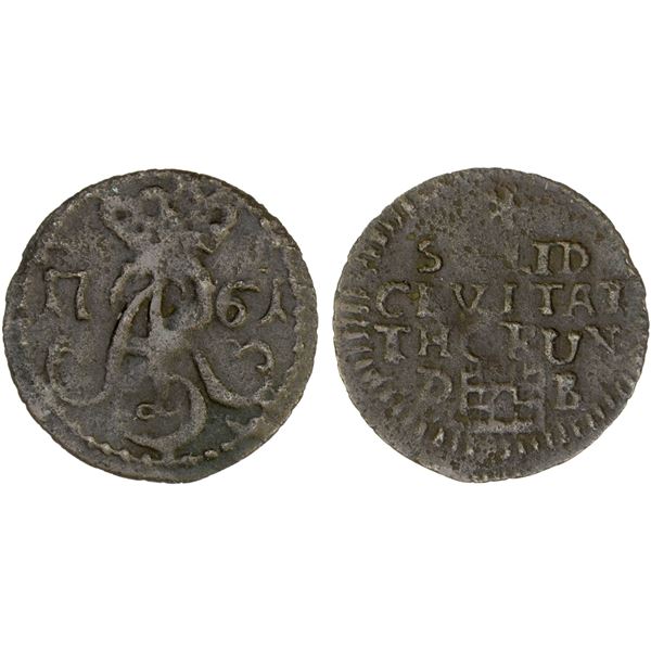 POLAND: Thorn, AE solidus, 1761, crude VF