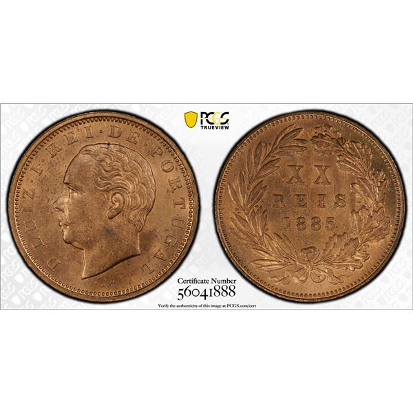 PORTUGAL: Luis I, 1861-1889, AE 20 reis, 1885, PCGS MS64 RB