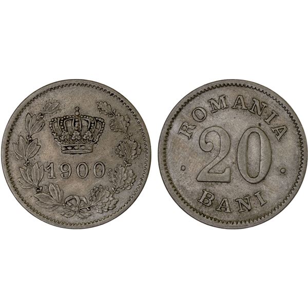 ROMANIA: Carol I, as King, 1881-1914, 20 bani, 1900, VF-XF