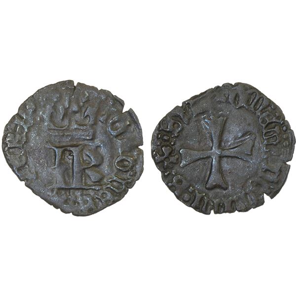 SPAIN: NAVARRE: Juan & Catalina, 1484-1516, AE cornado (0.78g), Choice VF