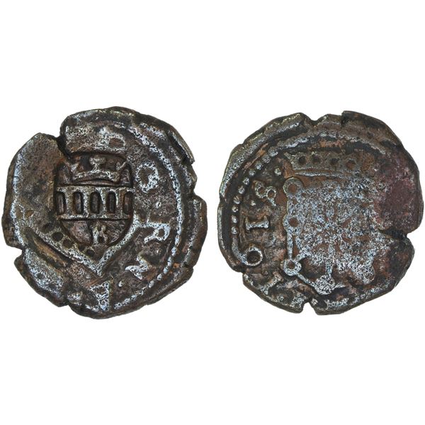SPAIN: Felipe III, 1598-1621, AE 4 cornados (3.51g), Burgos, ND (1603), Choice VF on Fine host