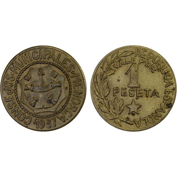 SPAIN: Menorca, Civil War Issue, peseta, 1937, AU